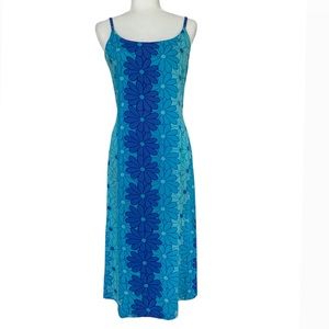 Vintage Island Style Blue Floral Dress Sleeveless